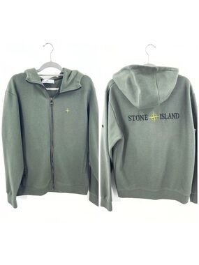 Stone Island Zip Up Hoodie Jacket Womens Size XXL Green Embroidered Logo